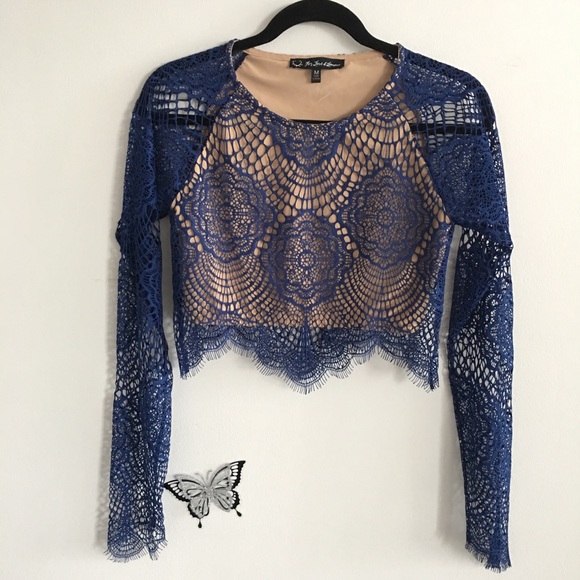For Love & Lemons blue lace "Grace" crop top - Picture 2 of 10